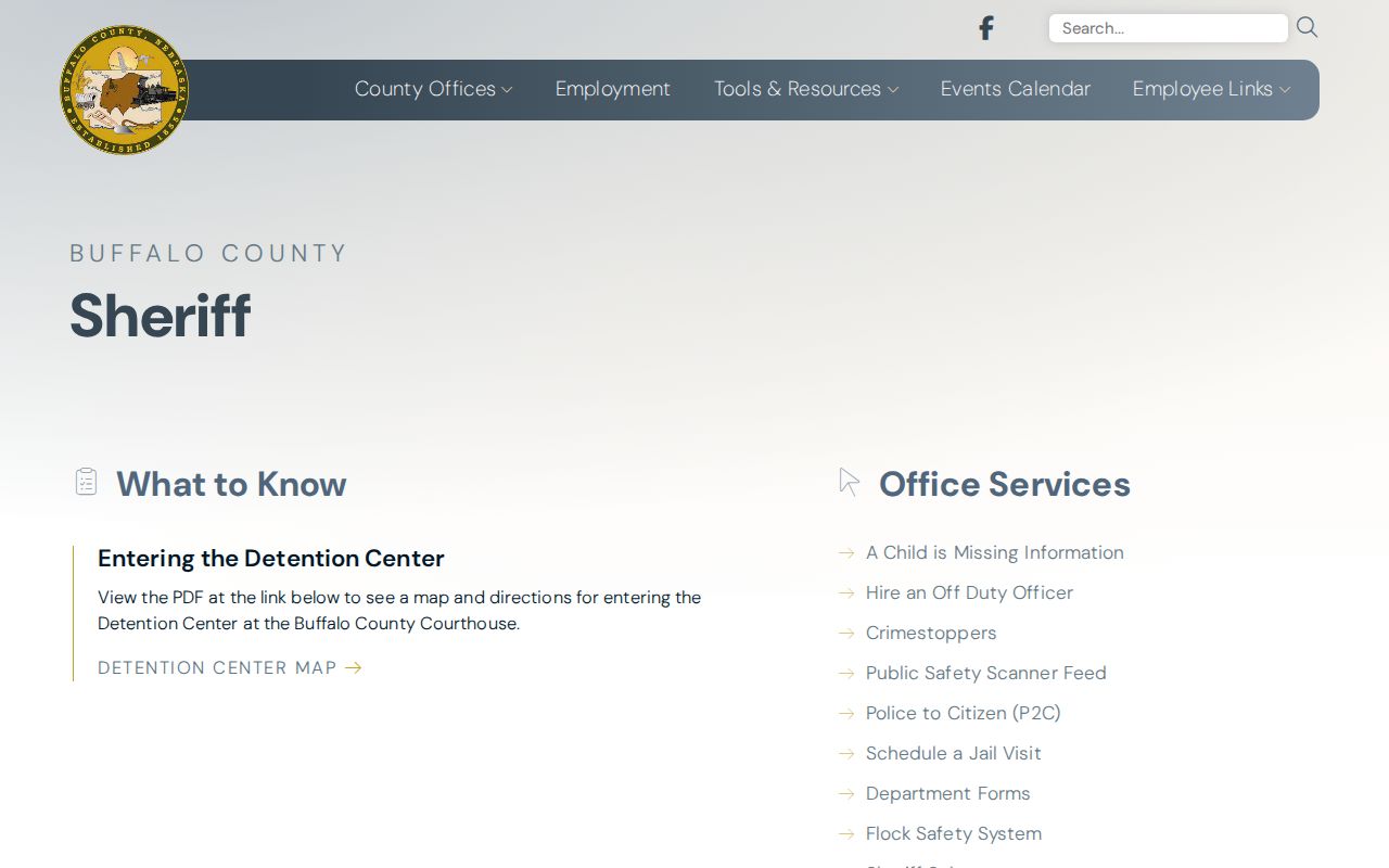 Buffalo County criminal records sheriff services page