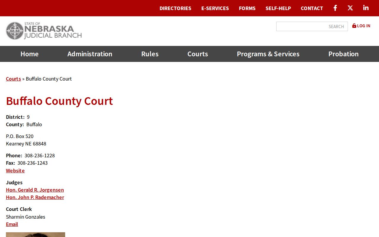 Nebraska Judicial Branch Buffalo County Court directory