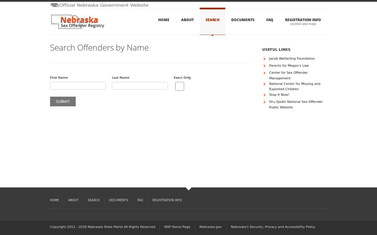Buffalo County sex offender search name form